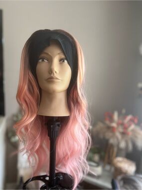 Women's Pink Ombre Wavy Headband Wig